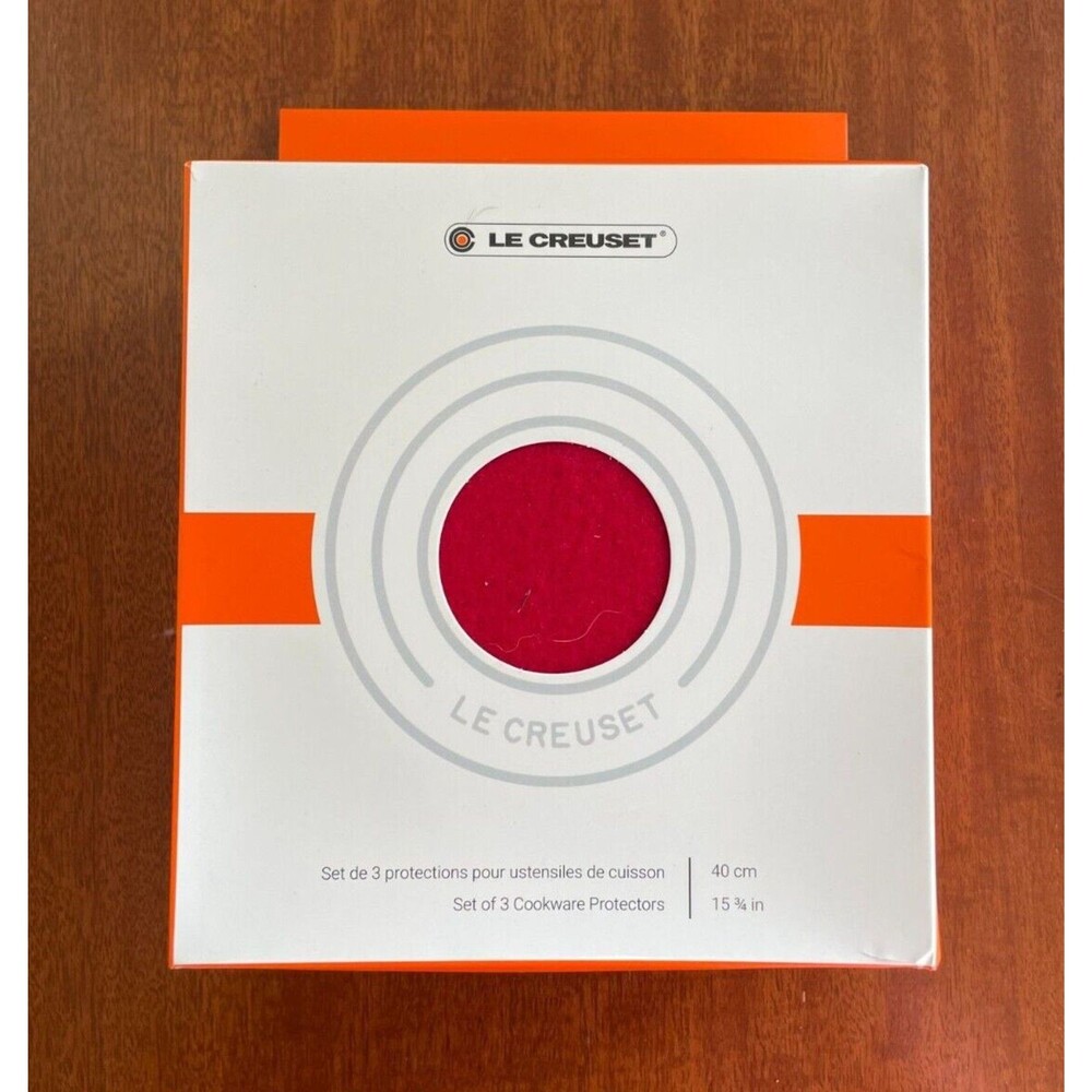 Le Creuset Felt Cookware Protectors Set of 3 Cerise Cherry Red NEW NIB